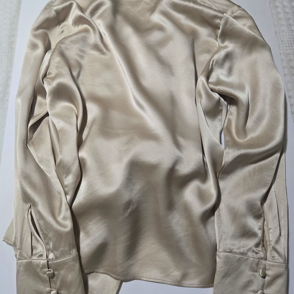 Elegant Cream Satin Wrap Blouse - Picture 4 of 8